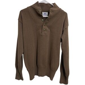 Vintage 90s Military‎ Henley Mock Neck Sweater Brown Size L Army Outdoor Hiking